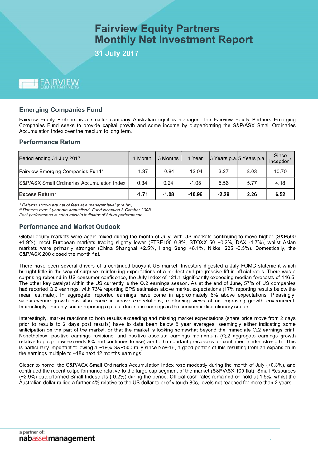 Fairview Net Investment Report