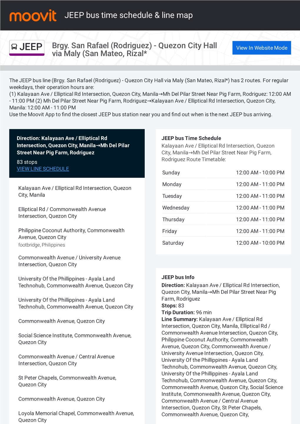 JEEP Bus Time Schedule & Line Route