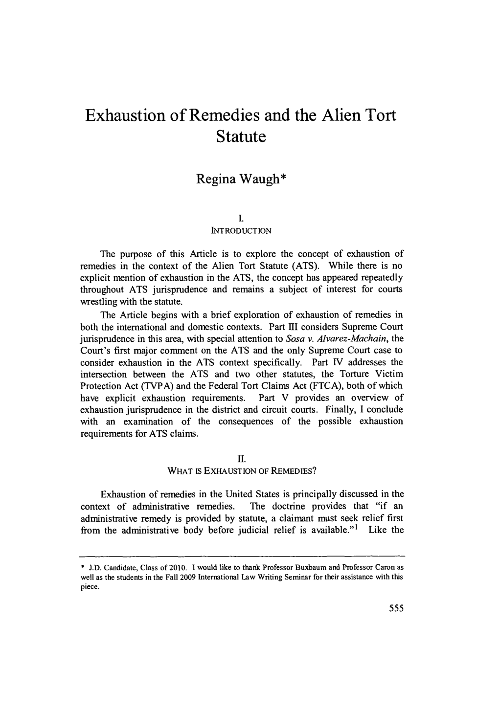 Exhaustion of Remedies and the Alien Tort Statute