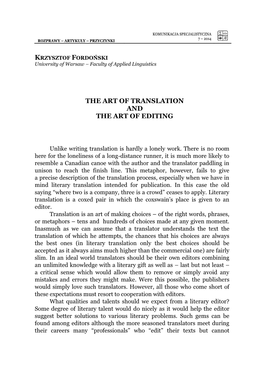 The Art of Translation and the Art of Editing