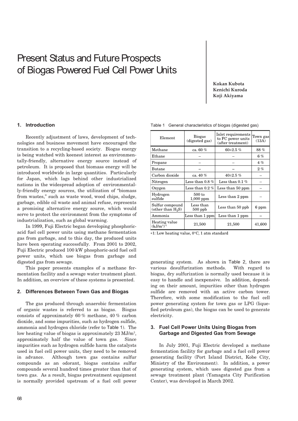 Present Status and Future Prospects of Biogas Powered Fuel Cell Power Units
