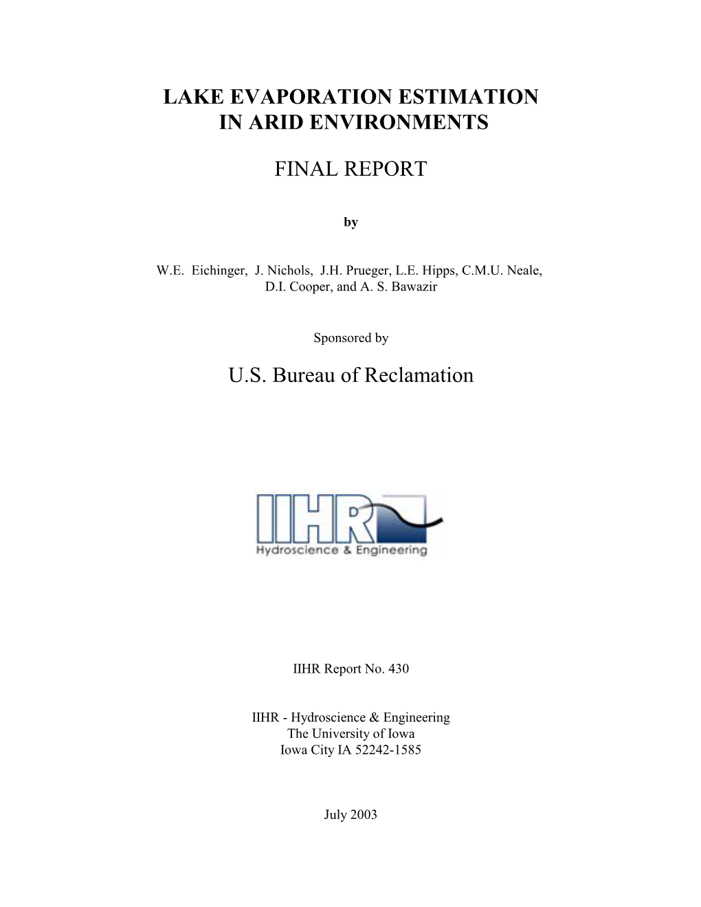 Lake Evaporation Estimation in Arid Environments