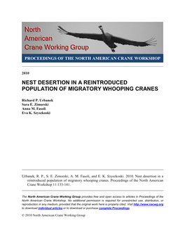 Nest Desertion in a Reintroduced Population of Migratory Whooping Cranes