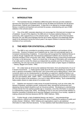 1. Introduction 2. the Need for Statistical Literacy