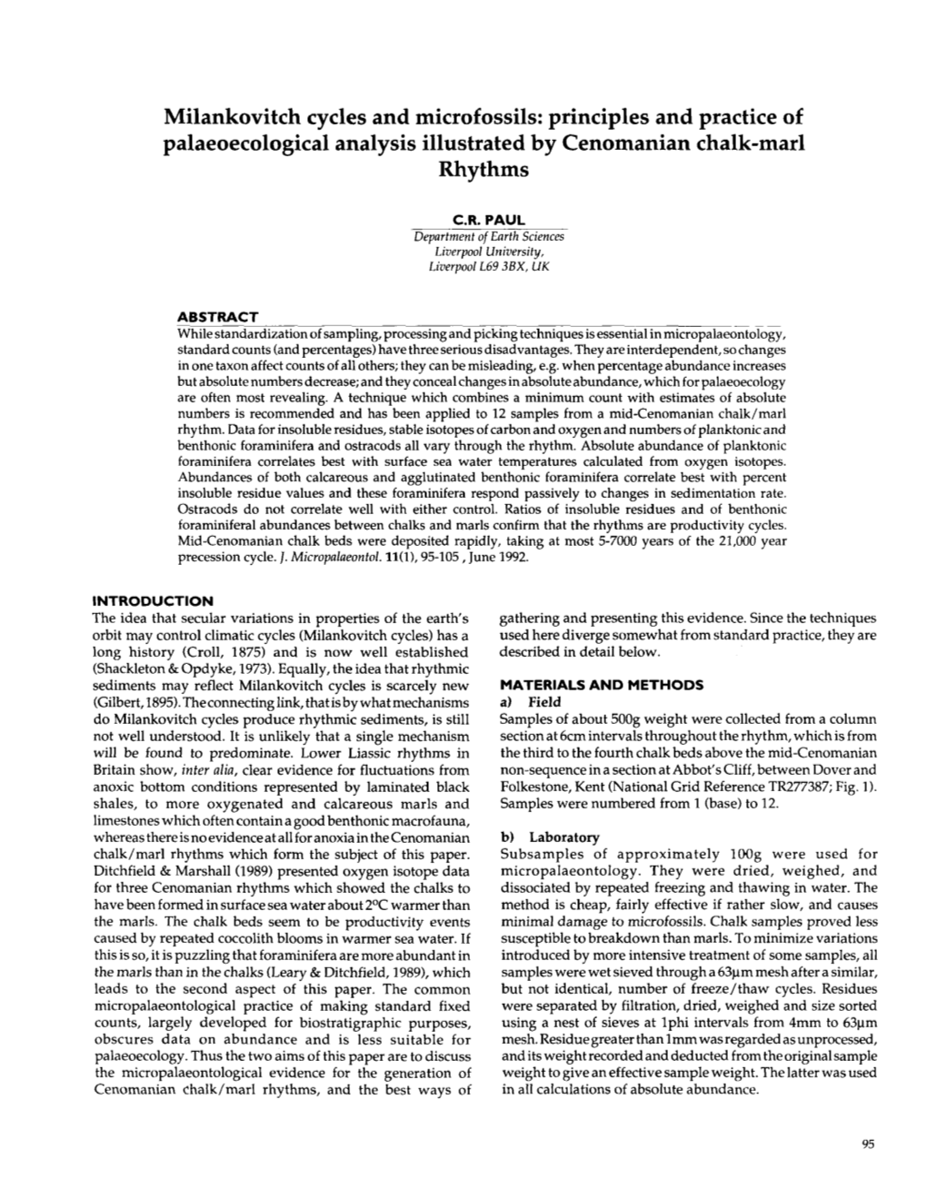 Milankovitch Cycles and Microfossils: Principles and Practice of Palaeoecological Analysis Illustrated by Cenomanian Chalk-Marl Rhythms