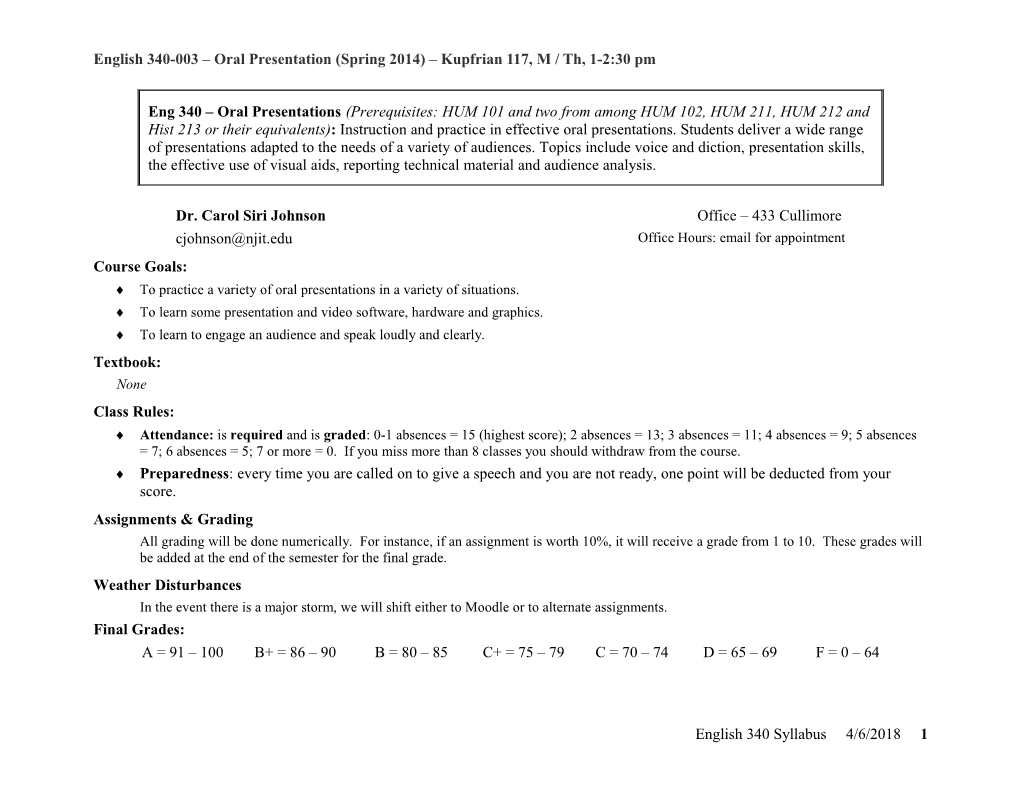 English 352 - Technical Writing - Course Plan (Twice a Week Class Schedule)