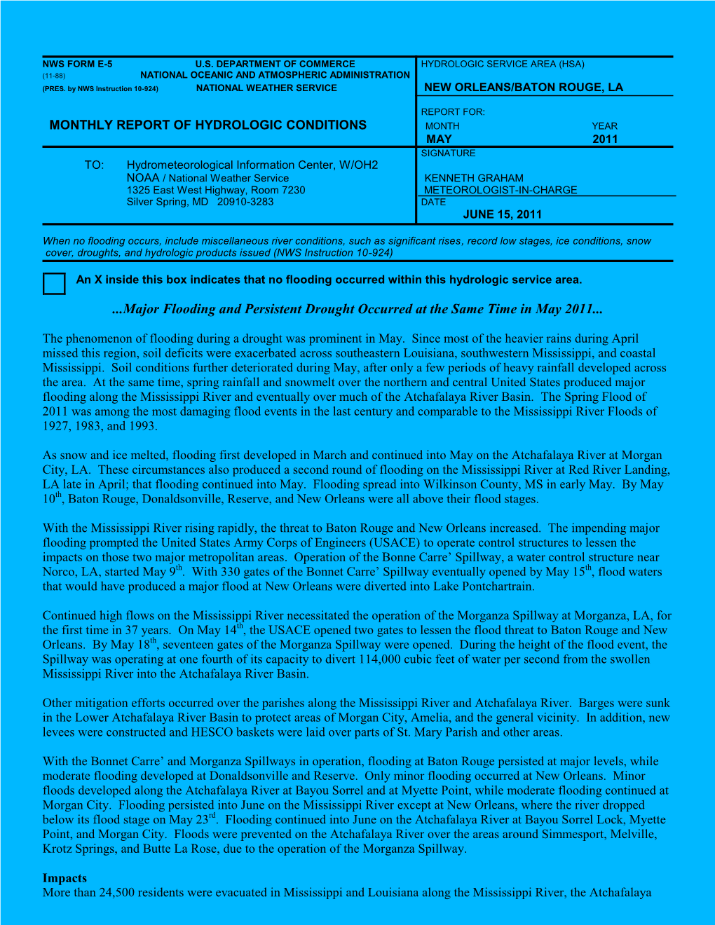 Major Flooding and Persistent Drought Occurred at the Same Time in May 2011