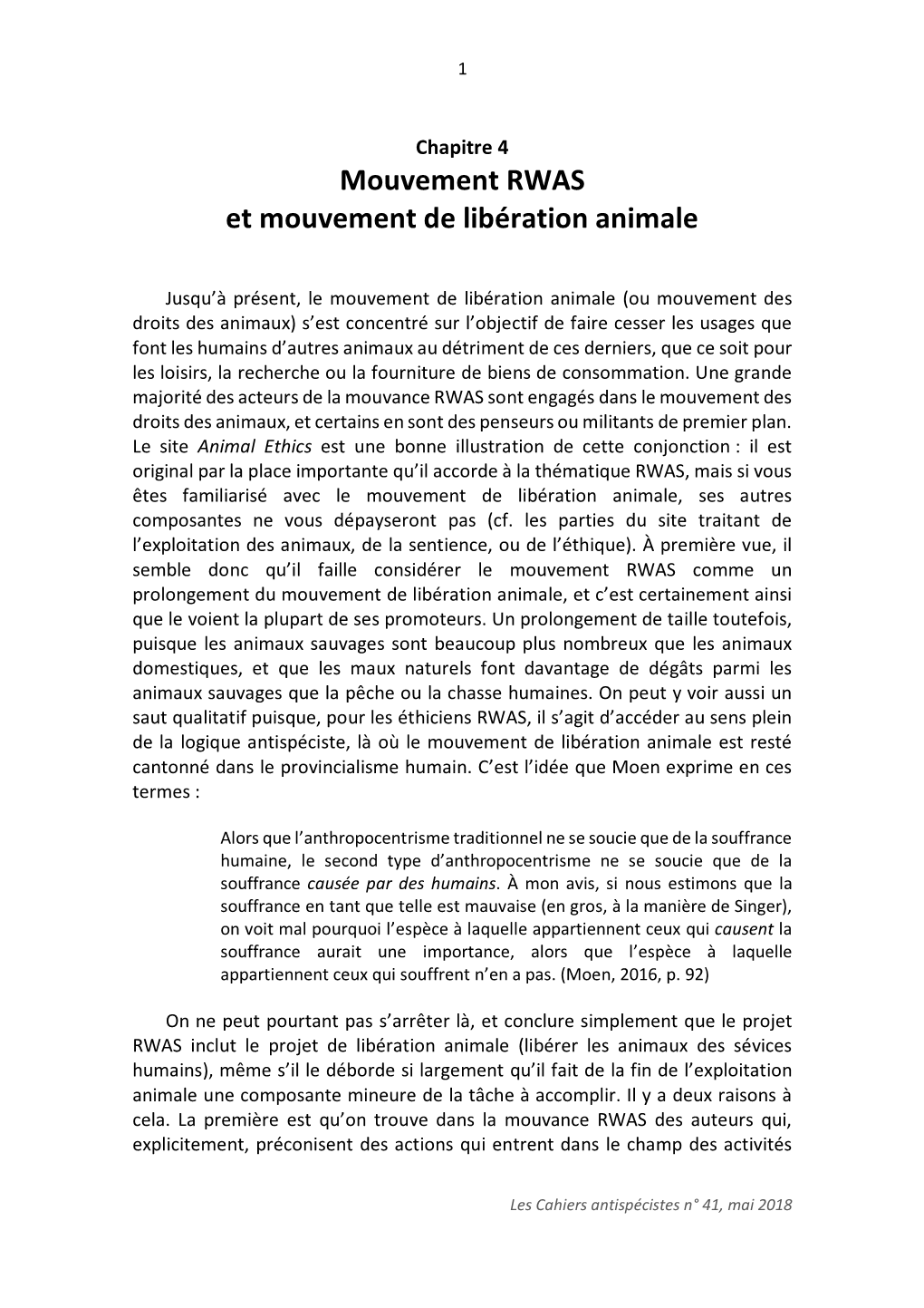 Mouvement RWAS Et Mouvement De Libération Animale