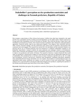 Stakeholder's Perception on Rice Production Constraints And