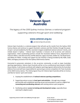 Veteran Sport Australia Is a National Program That Will Pick up the Mantle