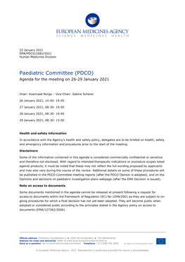 PDCO Agenda of the 26-29 January 2021 Meeting