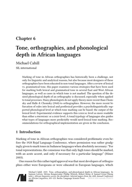 Tone, Orthographies, and Phonological Depth in African Languages Michael Cahill SIL International