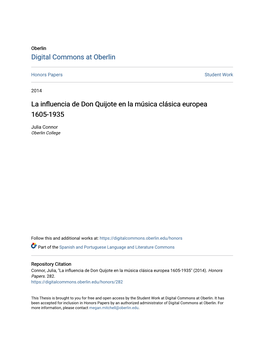 La Influencia De Don Quijote En La Música Clásica Europea 1605-1935
