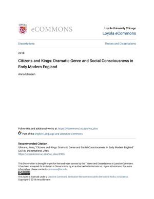 Dramatic Genre and Social Consciousness in Early Modern England