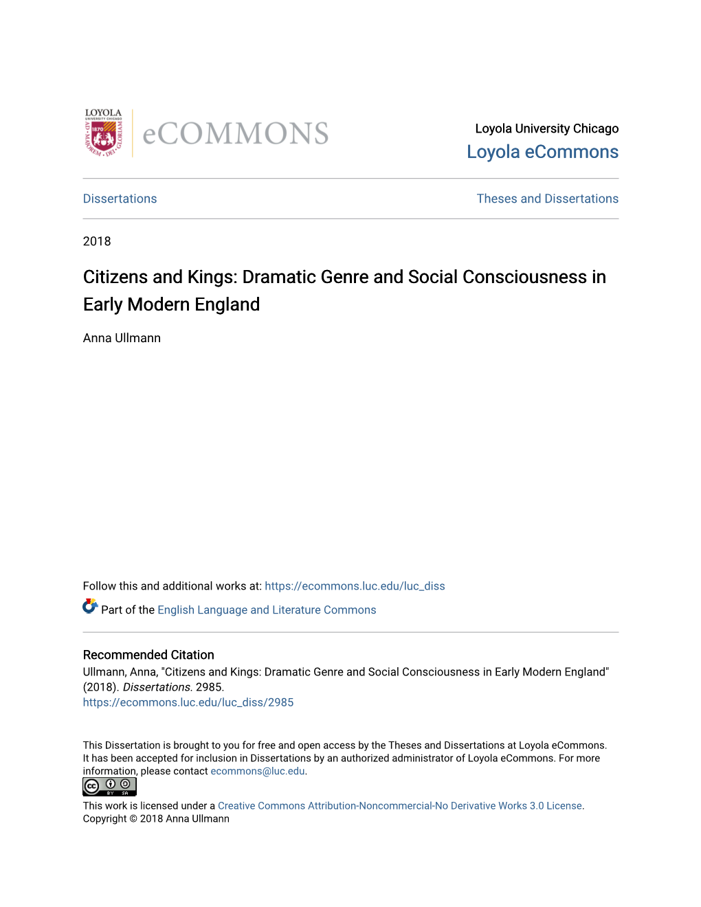 Dramatic Genre and Social Consciousness in Early Modern England