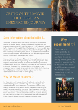 Critic of the Movie : the Hobbit an Unexpected Journey