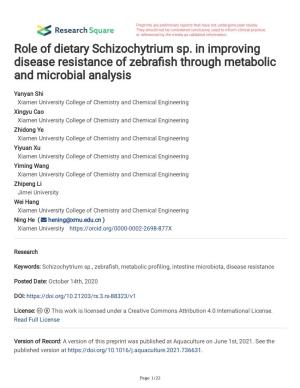 Role of Dietary Schizochytrium Sp. in Improving Disease Resistance of Zebrafsh Through Metabolic and Microbial Analysis