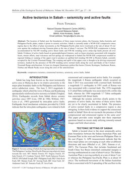 Active Tectonics in Sabah – Seismicity and Active Faults Felix Tongkul