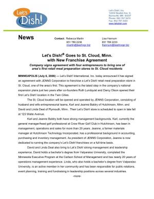 Let's Dish! Goes to St. Cloud, Minn. with New Franchise Agreement