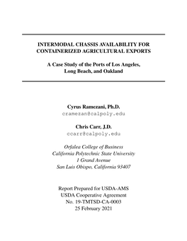 Intermodal Chassis Availability for Containerized Agricultural Exports