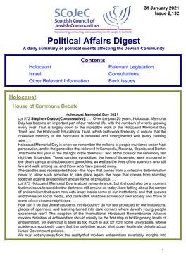 Political Affairs Digest a Daily Summary of Political Events Affecting the Jewish Community