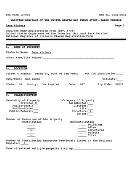 Lane Victory Page 1 USDI/NPS NRHP Registration Form (Rev