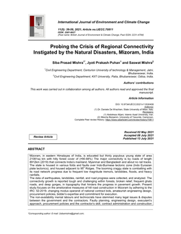 Probing the Crisis of Regional Connectivity Instigated by the Natural Disasters, Mizoram, India