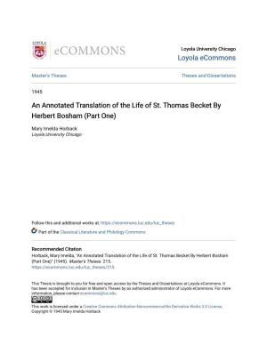 An Annotated Translation of the Life of St. Thomas Becket by Herbert Bosham (Part One)