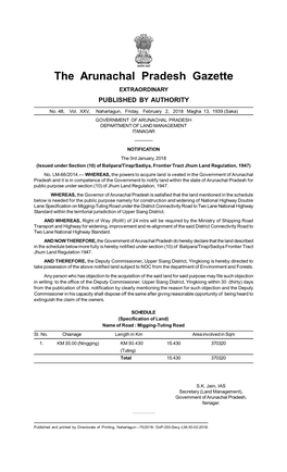 The Arunachal Pradesh Gazette EXTRAORDINARY PUBLISHED by AUTHORITY