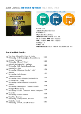 June Christy Big Band Specials Mp3, Flac, Wma