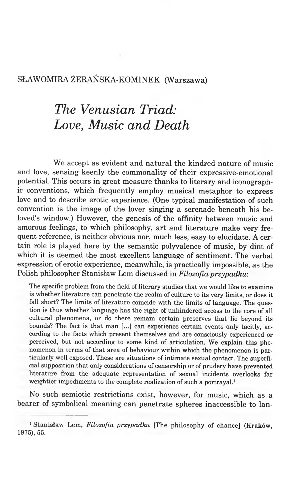 The Venusian Triad: Love, Music and Death