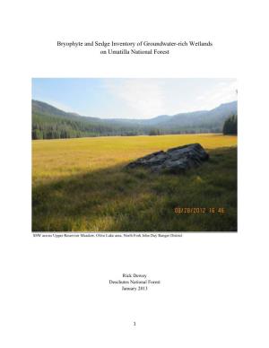 Bryophyte and Sedge Inventory of Groundwater-Rich Wetlands on Umatilla National Forest