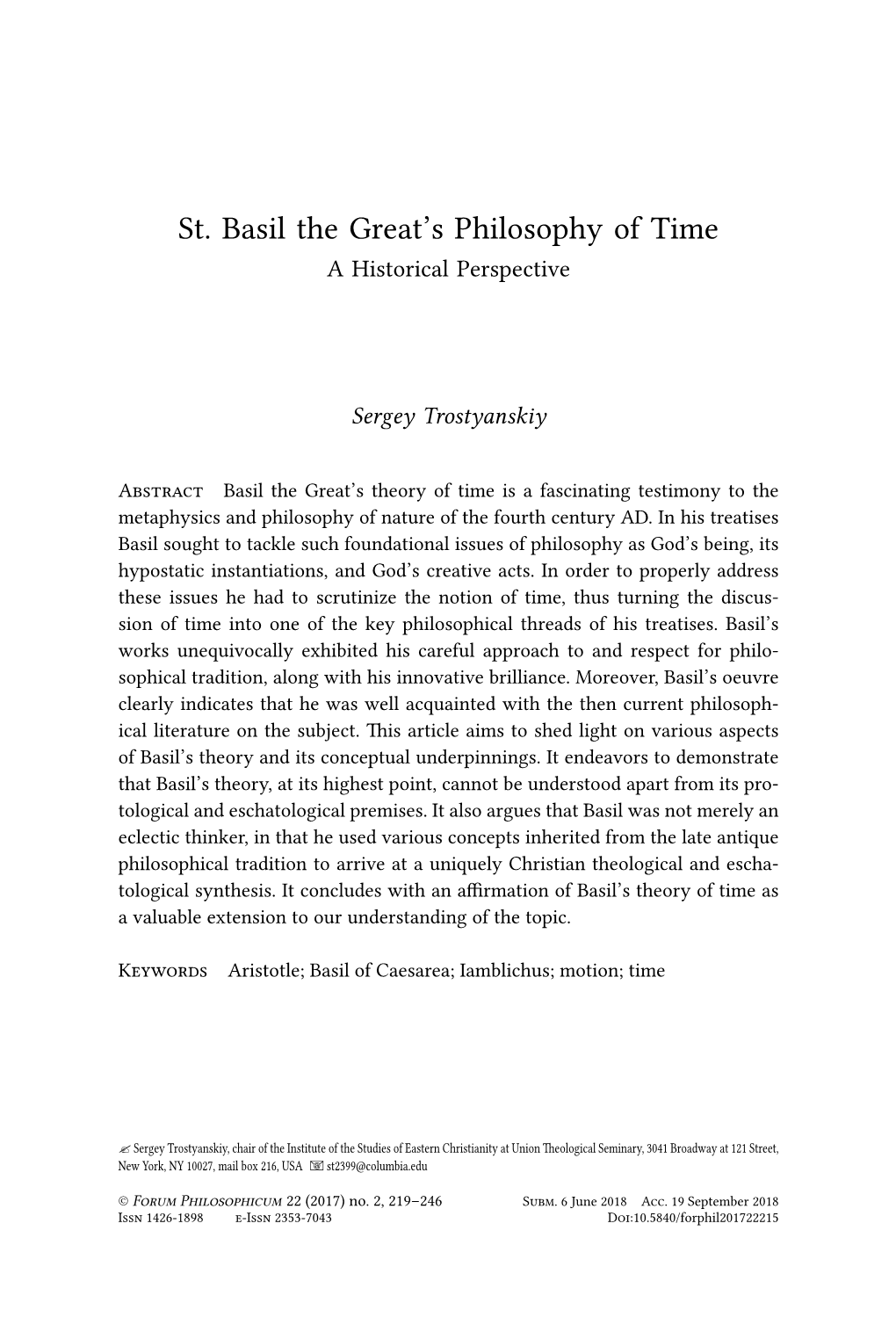 St. Basil the Great's Philosophy of Time