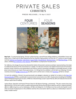 PRESS RELEASE | 19 April 2021 New York – to Welcome the Spring