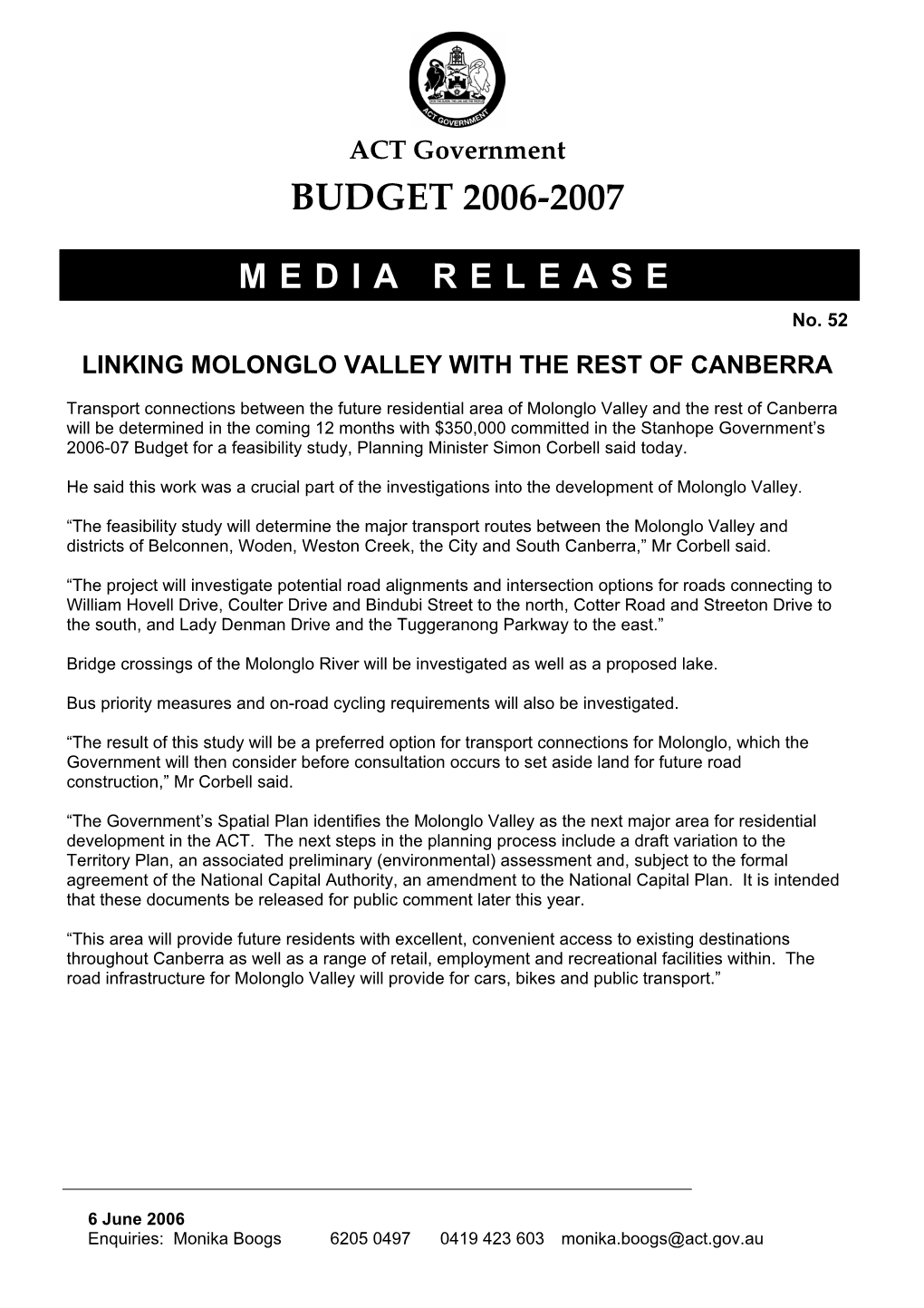 Linking Molonglo Valley with the Rest of Canberra