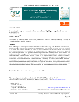 Evaluating the Vapour Evaporation from the Surface of Liquid Pure Organic Solvents and Their Mixtures