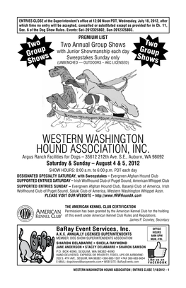 WESTERN WASHINGTON HOUND ASSOCIATION, INC. Argus Ranch Facilities for Dogs – 35612 212Th Ave