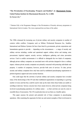 The Privatization of Peacekeeping: Prospects and Realities”, in Disarmament Forum, United Nations Institute for Disarmament Research, No