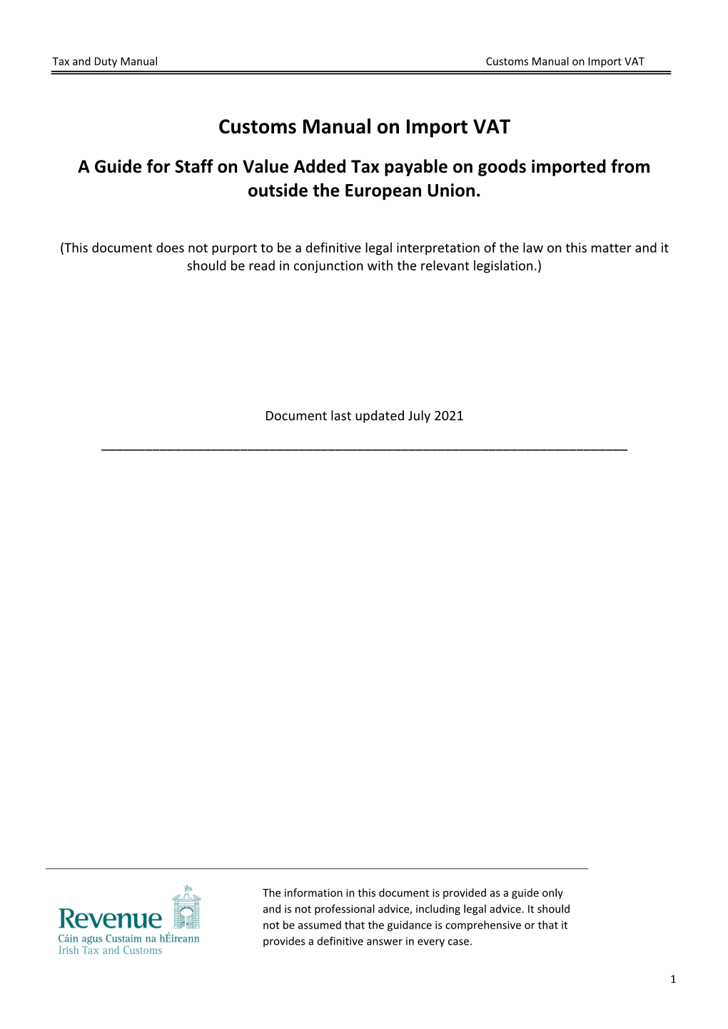 Customs Manual on Import VAT