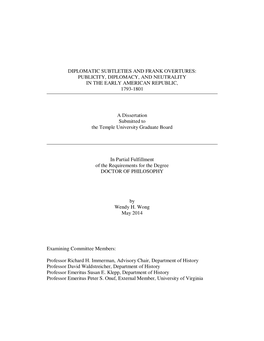 Publicity, Diplomacy, and Neutrality in the Early American Republic, 1793-1801