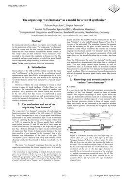 The Organ Stop "Vox Humana" As a Model for a Vowel Synthesiser