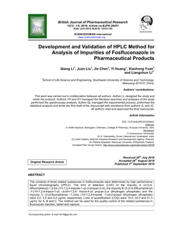 Development and Validation of HPLC Method for Analysis of Impurities of Fosfluconazole in Pharmaceutical Products