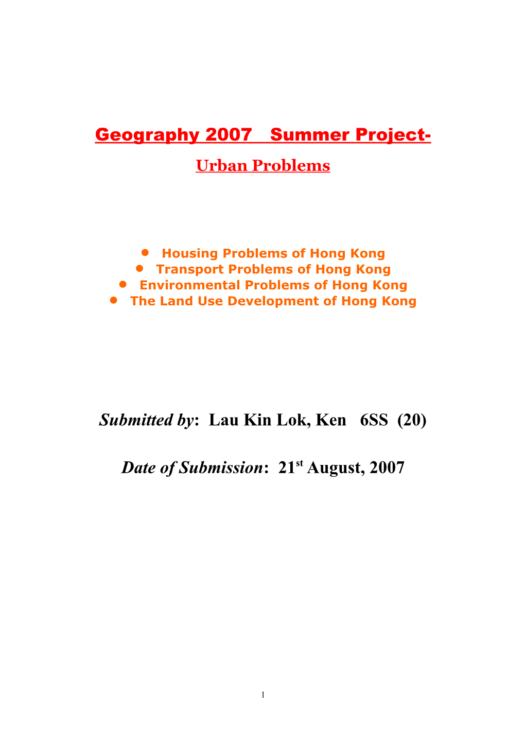 Geography 2007 Summer Project