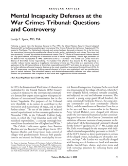 Mental Incapacity Defenses at the War Crimes Tribunal: Questions and Controversy