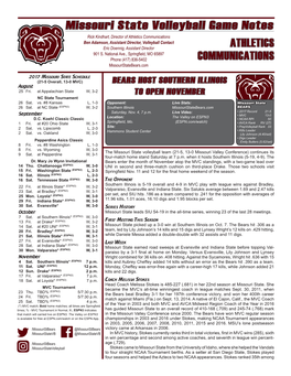 Missouri State Volleyball Game Notes