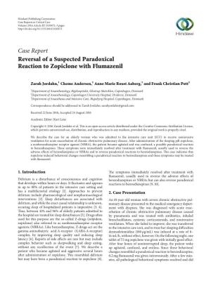 Reversal of a Suspected Paradoxical Reaction to Zopiclone with Flumazenil