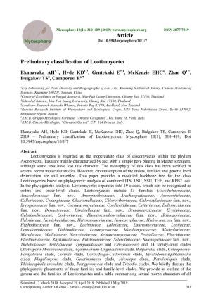 Preliminary Classification of Leotiomycetes