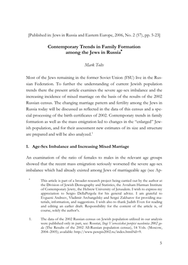 Contemporary Trends in Family Formation Among Jews in Russia