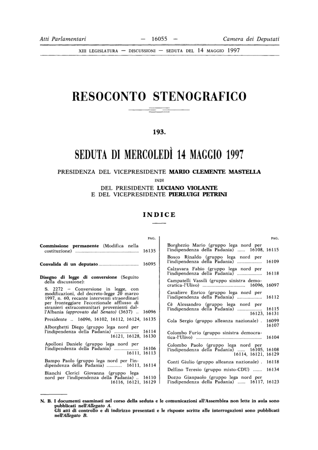 Seduta Di Mercoledì 14 Maggio 1997