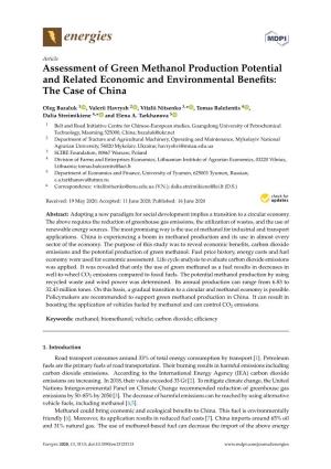 Assessment of Green Methanol Production Potential and Related Economic and Environmental Beneﬁts: the Case of China